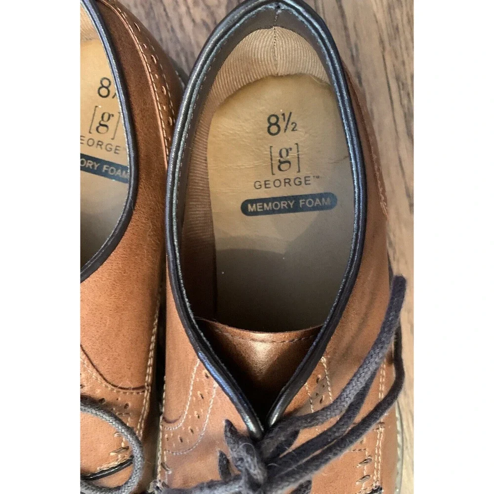 GEORGE Oxford Shoes Mens Size 8.5 Lace Up Cognac Comfort Memory Foam Dress Shoes